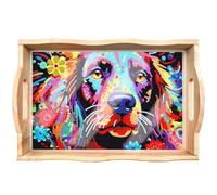 Starnearby Plateau de Service Rectangulaire en Bois avec Poignée de Peinture Diamant Bricolage, Gigogne pour Vaisselle, Boissons, Petit-déjeuner