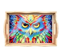 Starnearby Plateau de Service Rectangulaire en Bois, Plateau Repas avec Poignée de Peinture Diamant Bricolage, Plateau Alimentaire en Bois Gigogne pour Vaisselle, Boissons, Petit-déjeuner