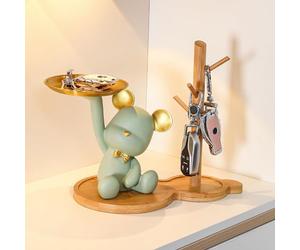Starnearby Plateau ntrée Statue Ours Vide Poche, Bol ntrée Ours Sculpture en Résine, Statue avec Plateau, Plateau Rangement Clef, Bijoux, Plateau ntrée, Décoration
