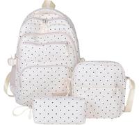 Starnearby Sac à Dos à Pois, Sac à Dos d'école Mignon et Kawaii en Nylon, Cartable Scolaire, Ensemble de 3 Sacs à Dos Esthétique (Blanc)