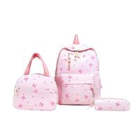 Starnearby Sac à Dos d'école pour Adolescentes, Sac à Dos Coquette à Imprimé Nœud, Joli Ensemble de Cartable Scolaire Fille avec Boîte à Goûter et Trousse à Crayons