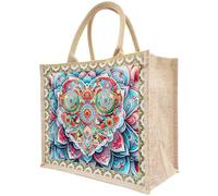 Starnearby Sac de Courses en Toile de Jute avec 2 Peintures Diamant Remplaçables Bricolage, Sac Fourre-tout en Lin, Sac à Provisions Réutilisable, Sac Cabas Courses