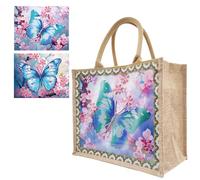 Starnearby Sac de Courses en Toile de Jute avec 2 Peintures Diamant Remplaçables Bricolage, Sac Fourre-tout en Lin, Sac à Provisions Réutilisable, Sac Cabas Courses