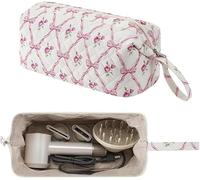 Starnearby Sac de Voyage Compatible avec Dyson Airwrap et Shark Flexstyle, Tousse de Rangement pour Sèche-Cheveux Dyson et Accessoires, Pochette Matelassée pour Fer à Friser (Nœud Rose)