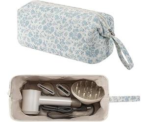 Starnearby Sac de Voyage Compatible avec Dyson Airwrap et Shark Flexstyle, Tousse de Rangement pour Sèche-Cheveux Dyson et Accessoires, Pochette Matelassée pour Fer à Friser (Fleurs Bleues)