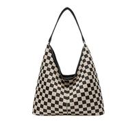 Starnearby Sac Fourre-tout à Carreaux Noir et Blanc, Sac à Main élégant en Cuir PU et Toile, Sacs Porté Épaule Femme Grande Capacité, Sacs Hobo Femme pour Travail, Cours, Voyage (Noir)