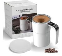 Starnearby Tasse à Café électrique à Mélangeur Automatique, 380 ml, Mug Agitateur Magnétique en Acier Inox avec Couvercle, Tasse Shaker à Protéines avec Affichage Numérique (Blanc)