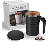 Starnearby Tasse à Café électrique à Mélangeur Automatique, 380 ml, Mug Agitateur Magnétique en Acier Inox avec Couvercle, Tasse Shaker à Protéines avec Affichage Numérique (Noir)