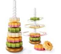 Starnearby Tour Empilable Rotatif, Jouet Rotatif Bébé Arc-en-Ciel Empilable, Pyramide pour Bébé Jouet à Empiler, Anneaux Empilables, Jouets éducatifs Précoces pour 12 Mois et Plus (6PCS-Vert)