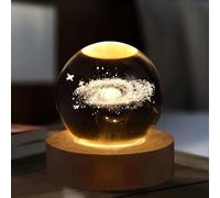 Starnearby Veilleuse Boule de Cristal, Lampe Boule de Cristal Lumineuse, Systeme Solaire avec Base en Bois Chargement USB, Cadeau, Décoration de chambre