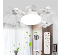 Starnearby Ventilateur de Plafond avec Lumière et Télécommande, Silencieux, Dimmable, E27, LED avec 4 Têtes et Connecteur d'Extension