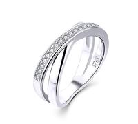 Starnny Bague Femme Argent 925/1000,Anneaux de mariage d'anniversaire de fiançailles croisées avec zircone cubique 3A CZ avec cadeau de bijoux plaqué or blanc pour les Femme,P½