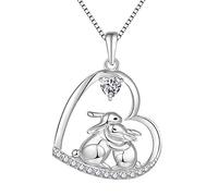 Starnny Collier Femme Argent 925/1000,Pendentif Lapin sur la Lune avec zircone cubique 3A Pierre de naissance d'avril pour Femme