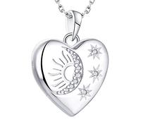 Starnny Collier Femme Argent 925/1000,Pendentif Médaillon Photo avec étoile/Lune/Soleil AAA Zirconium pour Mèrefa Grand-mère Épouse