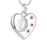 Starnny Collier Femme Argent 925/1000,Pendentif Médaillon Photo avec étoile/Lune/Soleil AAA Zirconium pour Mèrefa Grand-mère Épouse