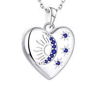 Starnny Collier Femme Argent 925/1000,Pendentif Médaillon Photo avec étoile/Lune/Soleil AAA Zirconium pour Mèrefa Grand-mère Épouse