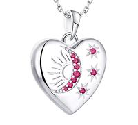Starnny Collier Femme Argent 925/1000,Pendentif Médaillon Photo avec étoile/Lune/Soleil AAA Zirconium pour Mèrefa Grand-mère Épouse