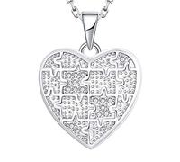 Starnny Médaillon Collier Femme Argent 925/1000,Pendentif Médaillon amour coeur Puzzle Collier Pendentif avec 3A Zircone Cubique avec Bijoux Plaqué or Blanc Cadeau pour les Femme