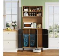 staronce Armoire de cuisine avec tri sélectif, 181 cm de haut, avec 3 compartiments à déchets, étagère pour micro-ondes et espace de rangement, armoire étroite aspect chêne, 80 x 35 x 181 cm