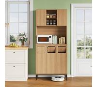 staronce Armoire de cuisine avec tri sélectif, armoire haute à 3 portes avec 3 compartiments à déchets et étagère pour micro-ondes, étagères réglables, espace de rangement pour robot aspirateur