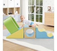 staronce Blocs de construction en mousse 6 en 1 avec arc d'éveil et toboggan à vagues - Jouet d'escalade d'intérieur et de motricité - Blocs souples en polyuréthane imperméables avec à partir de 1 an