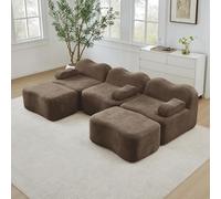 staronce Boneless Canapé 3 Places en Forme de U avec 2 Ottomans - Canapé Cloud Modulaire sans Construction, Forme de Vague, Mousse 32D Assise Profonde, Coussin Accoudoirs Mobiles pour Salon, Marron