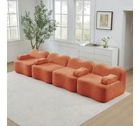staronce Boneless Canapé 4 Places - Canapé Nuage Modulaire Sans Configuration, Forme de Vague, Mousse 32D Assise Profonde, Coussin Accoudoirs Mobiles pour Salon, Orange