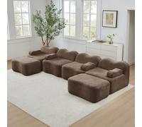 staronce Boneless Canapé 4 Places en Forme de U avec 2 Ottomans - Canapé Cloud Modulaire sans Construction, Forme de Vague, Mousse 32D Assise Profonde, Coussin Accoudoirs Mobiles pour Salon, Marron