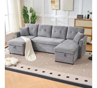 staronce Canapé d'angle en forme de U avec fonction convertible et tiroir de lit - Grand canapé de 266 cm de large avec espace de rangement - Canapé-lit confortable en chenille - Pour salon et lit