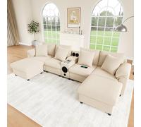 staronce Canapé d'angle modulaire avec Bluetooth et station de charge, canapé en velours côtelé, avec USB et porte-gobelets, canapé en forme de U, avec fonction couchage et espace de rangement