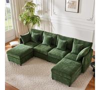 staronce Canapé d'angle modulaire en chenille combinable en forme de U et de L, 4 à 6 places, avec 2 tabourets et 6 coussins, 278 x 161 x 81 cm, vert, pour salon et appartement, avec vidéo de montage