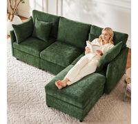 staronce Canapé d'angle modulaire en forme de L 3 places avec tabouret mobile, housse chenille et 4 coussins convertibles, 216 x 161 x 81 cm, vert olive, pour salon et appartement