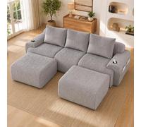 staronce Canapé-lit modulaire en velours côtelé 268 cm, gris clair, 3 | Sans montage, surface de couchage 200 x 47 cm, combinable librement, porte-gobelet et poche latérale