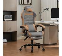 staronce Chaise de jeu avec repose-pieds, chaise de bureau ergonomique pour le bureau à domicile et le jeu, chaise de bureau à 360° en cuir protéiné respirant, gris/marron