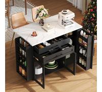 staronce Chariot de cuisine avec plan de travail pliable, îlot de cuisine avec roulettes et portes en verre, 120 x 45 (70) x 90 cm, noir, rangement et tiroirs