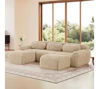 staronce CloudComfort Canapé d'angle modulaire et canapé-lit beige en forme de U/L, fonction de sommeil extensible, en peluche de qualité supérieure, coussin d'assise ergonomique, pour salon, bureau à
