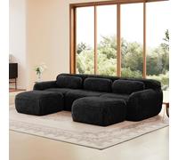 staronce CloudComfort Canapé d'angle modulaire et canapé-lit noir en forme de U/L, fonction de sommeil extensible, en peluche de qualité supérieure, coussin d'assise ergonomique, pour salon, bureau à