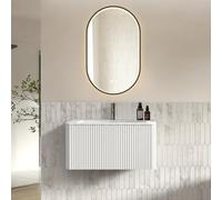 staronce Ensemble de meubles de salle de bain 81 cm avec miroir ovale LED | Lavabo 81 × 46,5 × 37 cm, à suspendre au mur et pré-assemblé, avec lavabo à surface solide et rainuré.