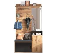 staronce Ensemble vestiaire avec miroir et armoire à chaussures, garde-robe de couloir en bois noir avec banc, tringle à vêtements et 4 crochets, ensemble de garde-robe pour entrée et entrée 105 x 40