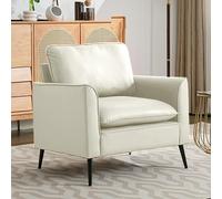 staronce Fauteuil rembourré rétro nordique en cuir synthétique avec coussin de tête et lombaire - Fauteuil lounge ergonomique, pour salon, balcon, chambre à coucher - Blanc