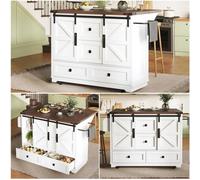 staronce Îlot Central Cuisine Mobile avec Rangement et Plan de Travail Rabattable, Desserte Cuisine à roulettes, Meuble Cuisine Bar Buffet en MDF et Métal, 142,5 x 45/73 x 92,5 cm