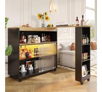staronce Îlot de cuisine avec table extensible de 138 à 204 cm - Table de bar multifonction avec éclairage LED et chariot de cuisine avec roulettes et espace de rangement - Autonome pour salle à