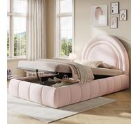 staronce Lit capitonné 90 x 200 cm, lit simple pour enfant avec lit de rangement hydraulique et sommier à lattes, tête de lit rembourrée en velours, bords arrondis, design féerique, rose
