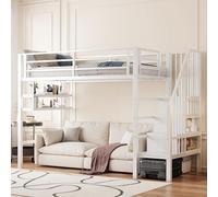 staronce Lit mezzanine 90 x 200 cm avec étagères et espace libre, noir | Design compact avec une capacité de charge de 120 kg - espace supplémentaire pour apprendre, ranger ou configurer