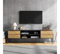 staronce Meuble bas 175 x 39,5 x 53 cm - Meuble TV bas noir avec 2 portes et compartiments ouverts - Meuble TV pour TV de 70" - Buffet TV avec fermeture amortie, armoire de salon - Stable jusqu'à 45