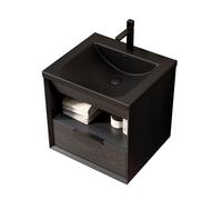 staronce Meuble de lavabo suspendu de 51,5 cm avec tiroir à fermeture amortie - Meuble bas noir avec étagère ouverte - Meuble de salle de bain pour petites salles de bain et WC d'invités