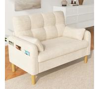 staronce Petit canapé 2 places 119 x 78 x 85 cm, chenille, beige, avec | Petit canapé rembourré avec ressorts ensachés, 119 cm de large, pour salon, chambre à coucher, petits espaces, beige