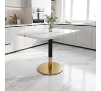 staronce Petite table à manger 80 x 60 cm pour 2 personnes, base en métal doré avec aspect marbre, table d'appoint polyvalente pour cuisine, salle à manger, bureau à domicile, facile d'entretien et