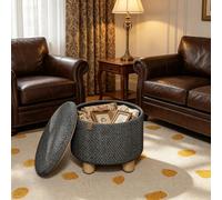 staronce Pouf repose-pieds avec espace de rangement en lin