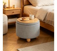 staronce Pouf repose-pieds rond en lin avec espace de rangement